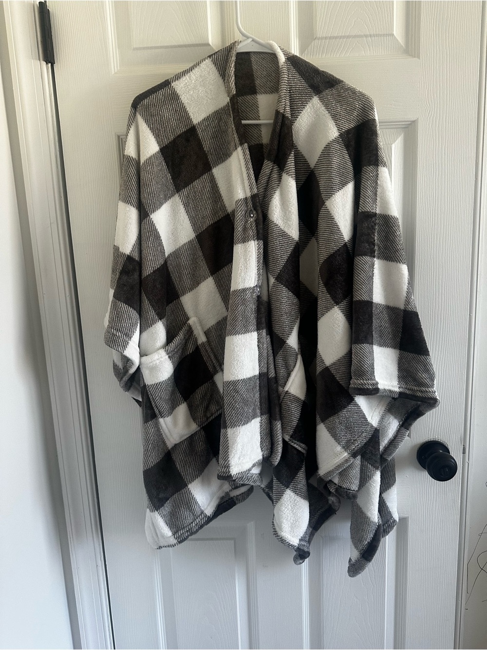 Cozy Black & White Buffalo Check Poncho